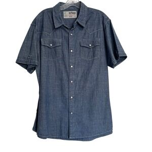 Urban Pipeline Sz XL Shirt Mens Blue Denim Chambray Short Sleeve Pearl Snap